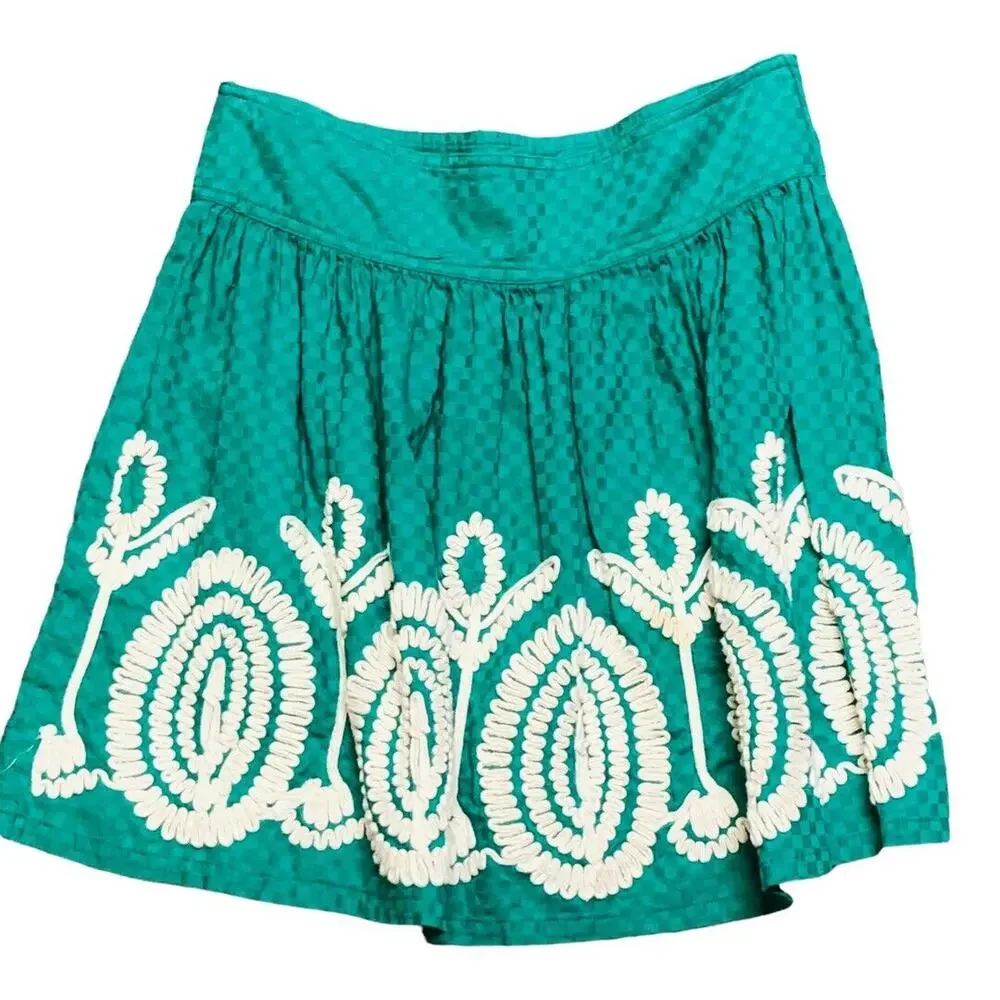 Green Embroidered Mini Skirt Bohemian Festival‎ Party Summer Medium